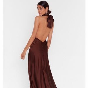 NWT Big Entrance Satin Maxi Dress in BROWN